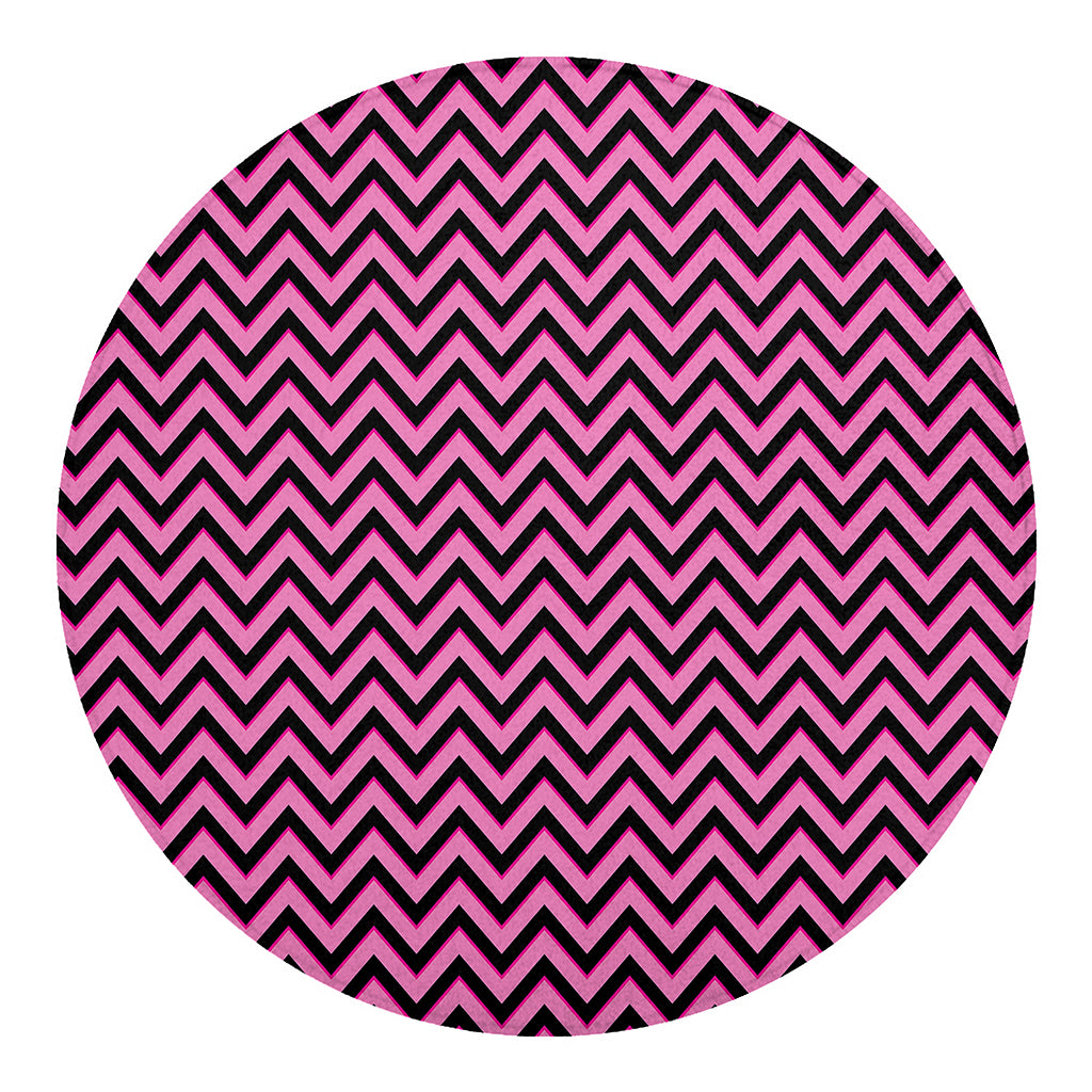 Black And Pink Chevron Pattern Print Round Blanket