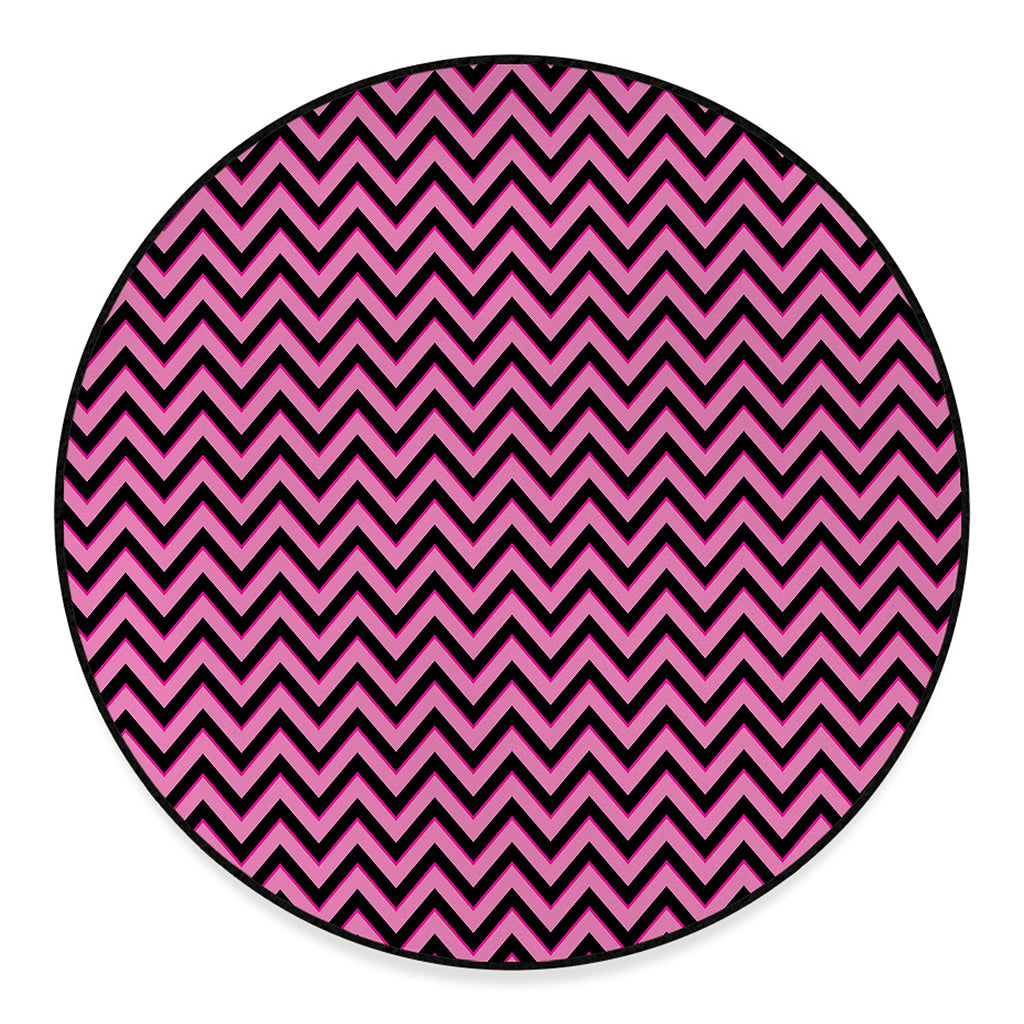 Black And Pink Chevron Pattern Print Round Floor Mat