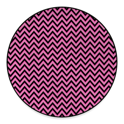 Black And Pink Chevron Pattern Print Round Floor Mat