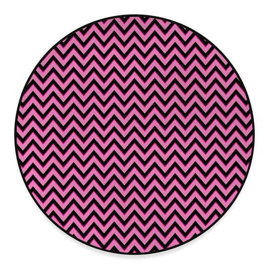 Black And Pink Chevron Pattern Print Round Floor Mat