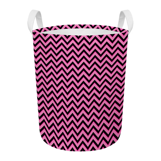 Black And Pink Chevron Pattern Print Round Laundry Basket