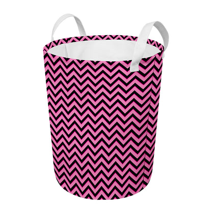 Black And Pink Chevron Pattern Print Round Laundry Basket