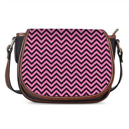 Black And Pink Chevron Pattern Print Saddle Bag