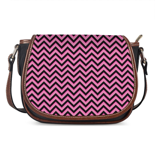 Black And Pink Chevron Pattern Print Saddle Bag