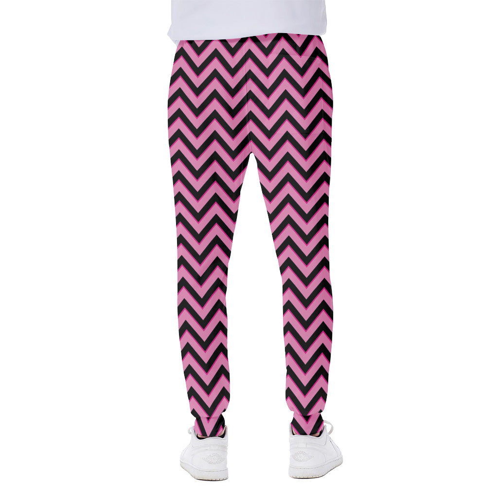Black And Pink Chevron Pattern Print Scuba Joggers