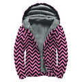 Black And Pink Chevron Pattern Print Sherpa Lined Zip Up Hoodie