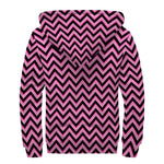 Black And Pink Chevron Pattern Print Sherpa Lined Zip Up Hoodie