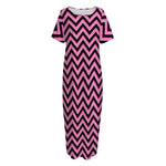 Black And Pink Chevron Pattern Print Short Sleeve Long Nightdress