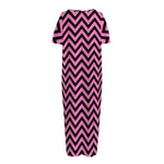 Black And Pink Chevron Pattern Print Short Sleeve Long Nightdress