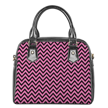 Black And Pink Chevron Pattern Print Shoulder Handbag
