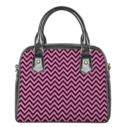 Black And Pink Chevron Pattern Print Shoulder Handbag