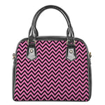 Black And Pink Chevron Pattern Print Shoulder Handbag