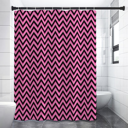 Black And Pink Chevron Pattern Print Shower Curtain