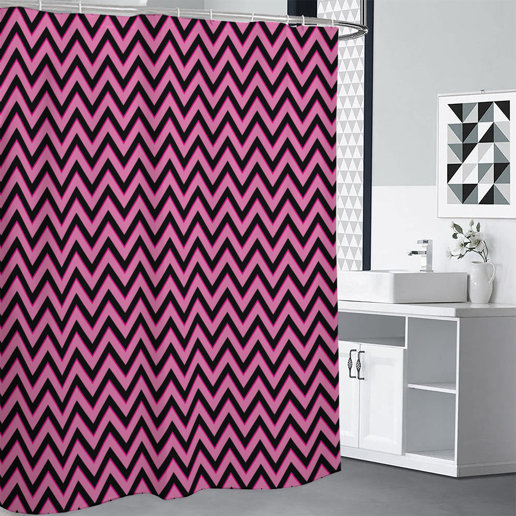 Black And Pink Chevron Pattern Print Shower Curtain