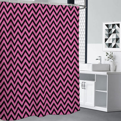 Black And Pink Chevron Pattern Print Shower Curtain