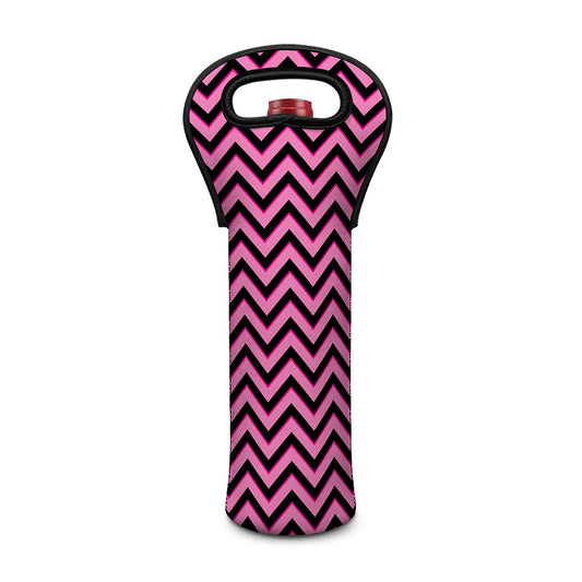 Black And Pink Chevron Pattern Print Single Neoprene Wine Tote