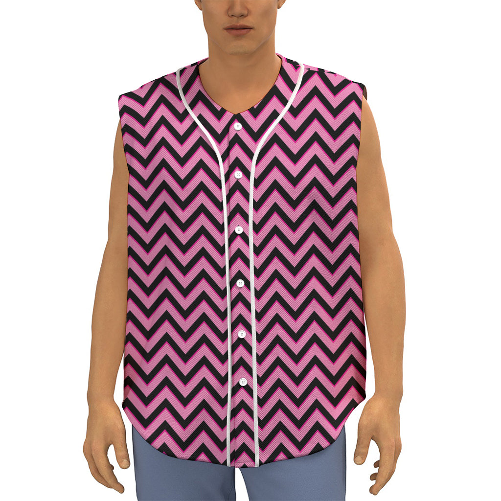 Black And Pink Chevron Pattern Print Sleeveless Baseball Jersey