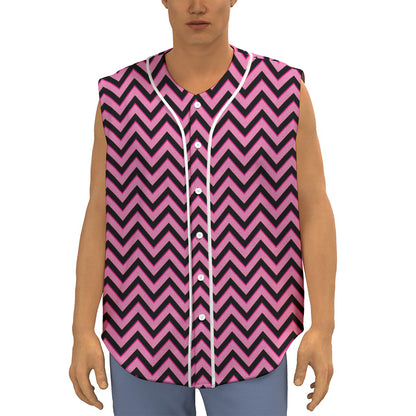 Black And Pink Chevron Pattern Print Sleeveless Baseball Jersey