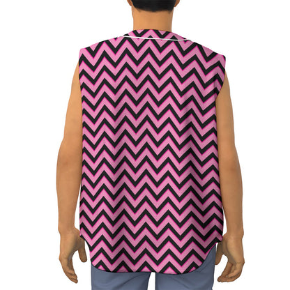 Black And Pink Chevron Pattern Print Sleeveless Baseball Jersey