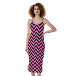Black And Pink Chevron Pattern Print Slim Fit Midi Cami Dress