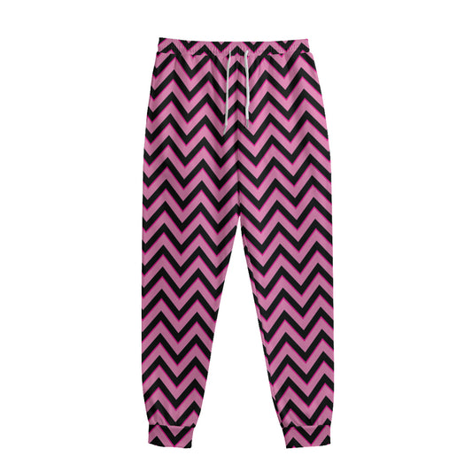 Black And Pink Chevron Pattern Print Sweatpants