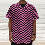 Black And Pink Chevron Pattern Print Textured Short Sleeve Shirt