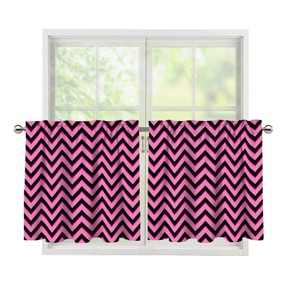 Black And Pink Chevron Pattern Print Tier Curtains