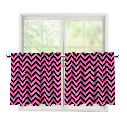 Black And Pink Chevron Pattern Print Tier Curtains