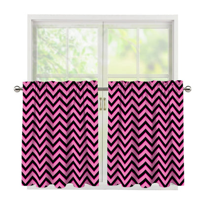 Black And Pink Chevron Pattern Print Tier Curtains