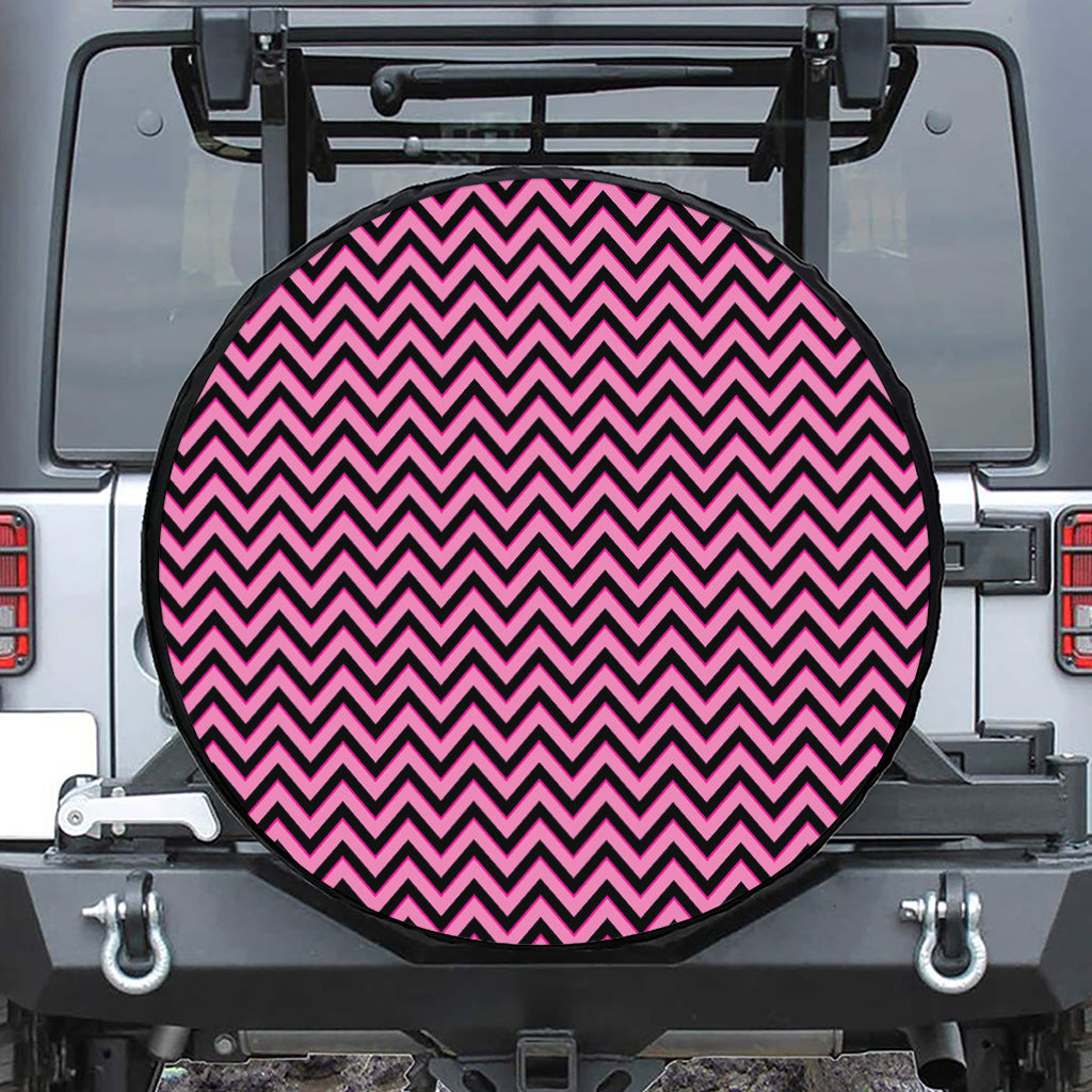 Black And Pink Chevron Pattern Print Tire Cover