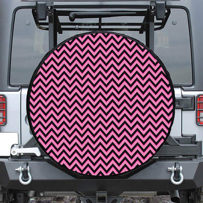 Black And Pink Chevron Pattern Print Tire Cover