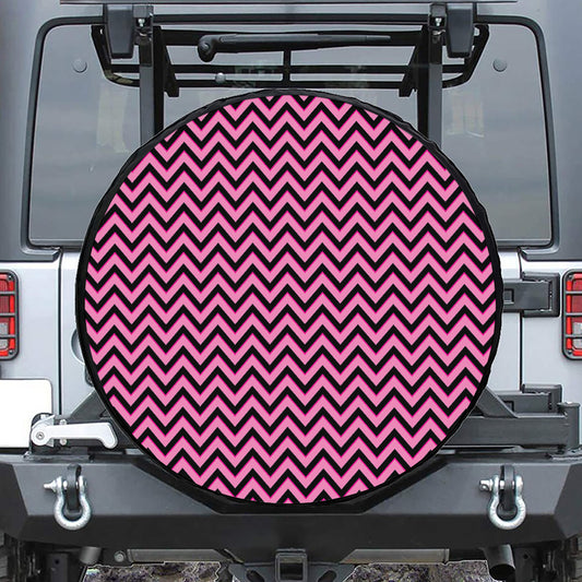 Black And Pink Chevron Pattern Print Tire Cover