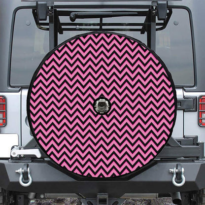 Black And Pink Chevron Pattern Print Tire Cover With Camera Hole