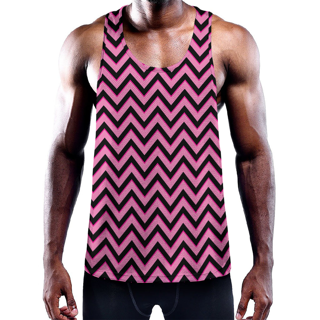 Black And Pink Chevron Pattern Print Training Tank Top