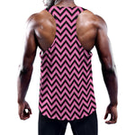 Black And Pink Chevron Pattern Print Training Tank Top
