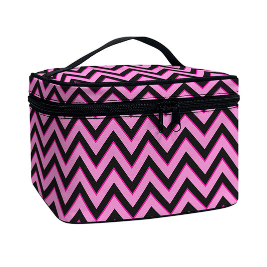 Black And Pink Chevron Pattern Print Travel Makeup Bag