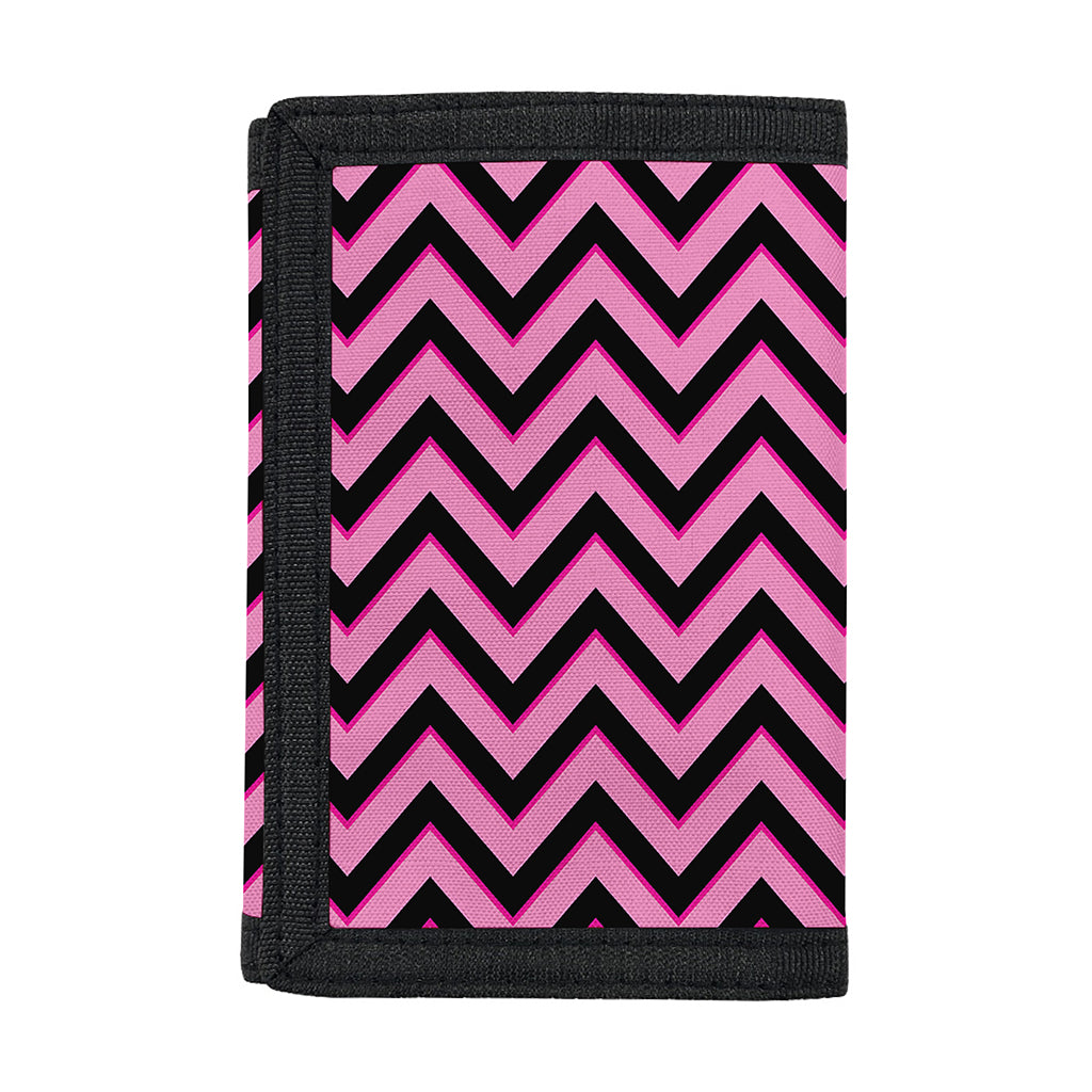 Black And Pink Chevron Pattern Print Trifold Wallet