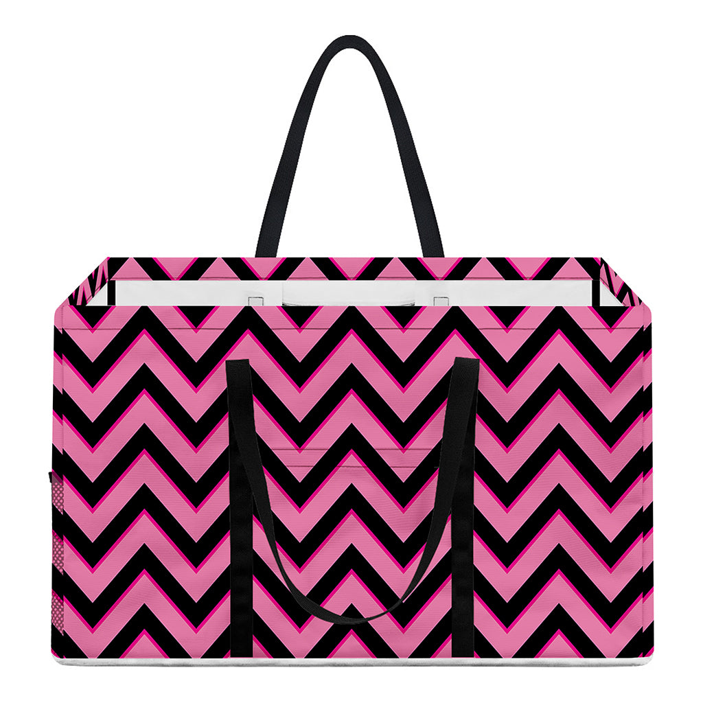 Black And Pink Chevron Pattern Print Utility Tote Bag