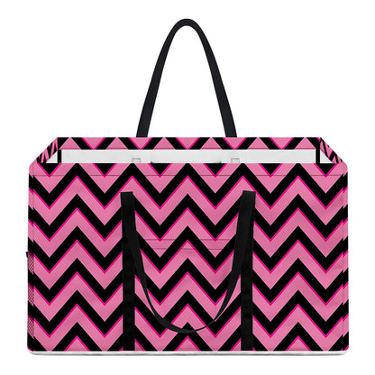 Black And Pink Chevron Pattern Print Utility Tote Bag