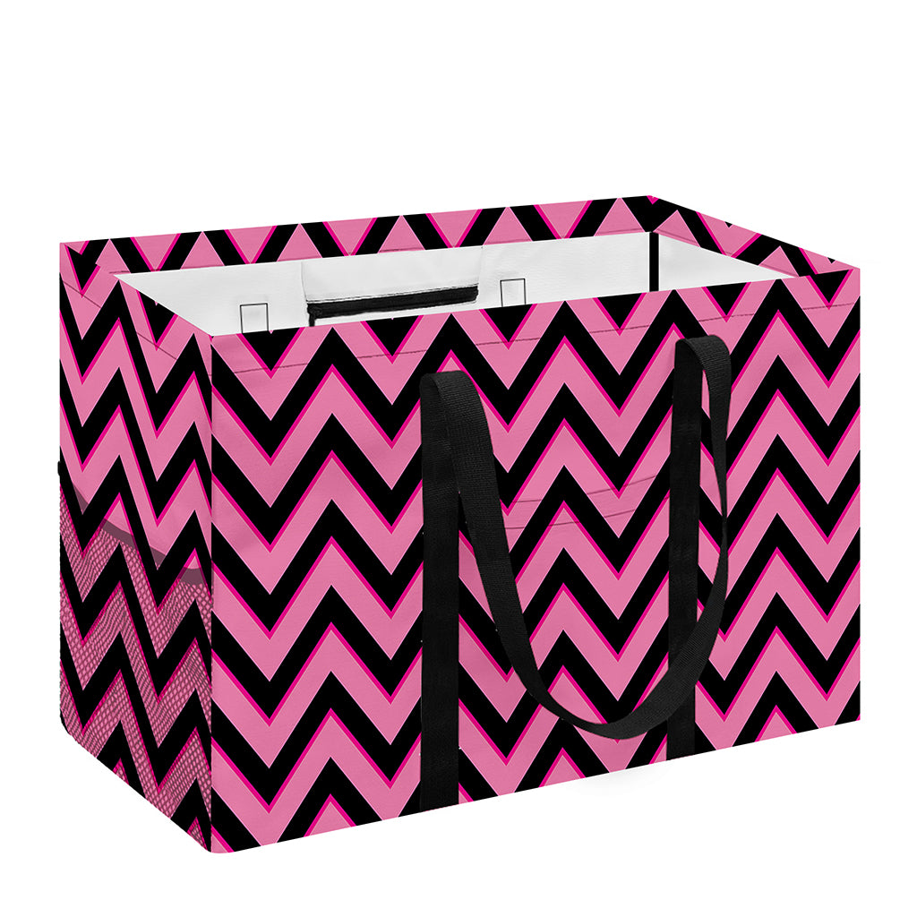 Black And Pink Chevron Pattern Print Utility Tote Bag