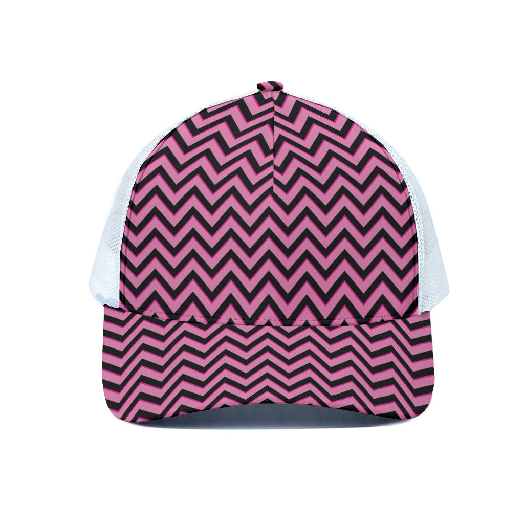 Black And Pink Chevron Pattern Print White Mesh Trucker Cap
