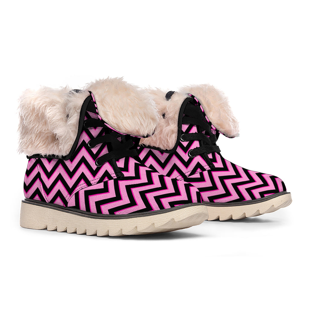 Black And Pink Chevron Pattern Print Winter Boots