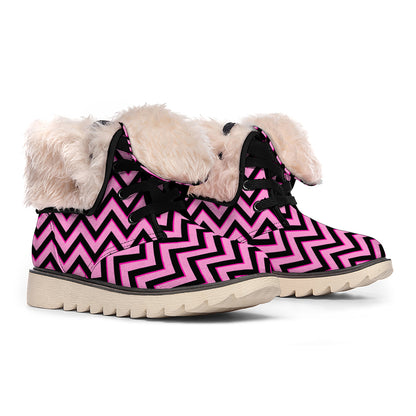 Black And Pink Chevron Pattern Print Winter Boots