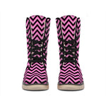 Black And Pink Chevron Pattern Print Winter Boots