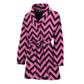 Black And Pink Chevron Pattern Print Women's Bathrobe