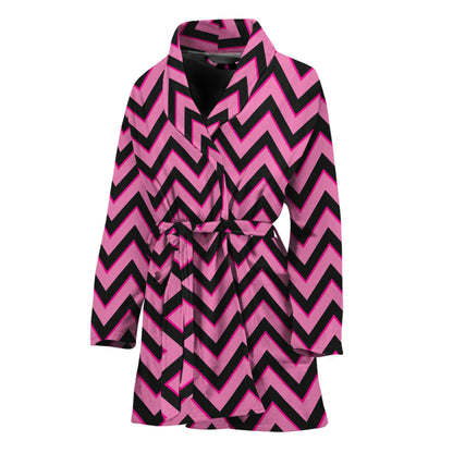 Black And Pink Chevron Pattern Print Women's Bathrobe