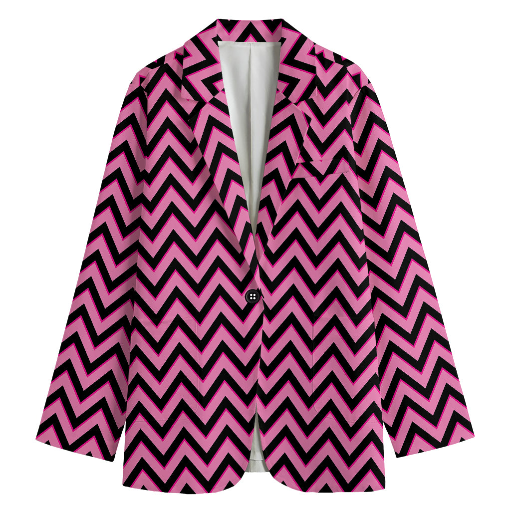 Black And Pink Chevron Pattern Print Women's Blazer