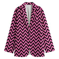 Black And Pink Chevron Pattern Print Women's Cotton Blazer