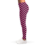 Black And Pink Chevron Pattern Print Women's Leggings