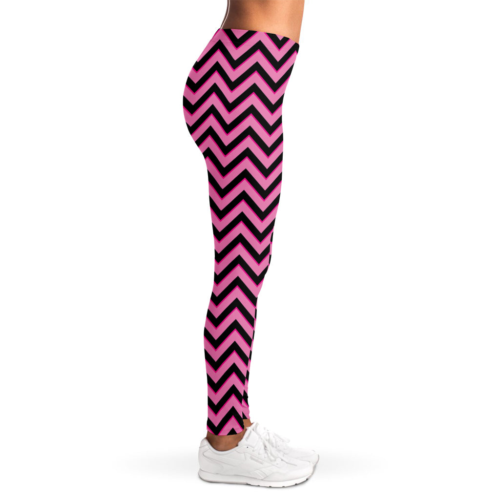 Black And Pink Chevron Pattern Print Women's Leggings